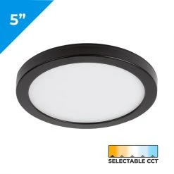 5" 10W Dimmable LED Flush Mount Downlight - Black Trim, Selectable CCT, 650 Lumens - Energy-Efficient Ceiling Light