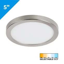 5" 10W Dimmable LED Flush Mount Downlight - Brushed Nickel Trim - Selectable CCT - 650 Lumens - Energy Efficient Ceiling Light