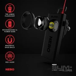 NEBO SLIM+ Rechargeable Pocket Light with Red Laser - 700 Lumens Compact LED Flashlight for Work & Outdoor Use -Nebo Sales Store 6859 359slimplusinfographics 02
