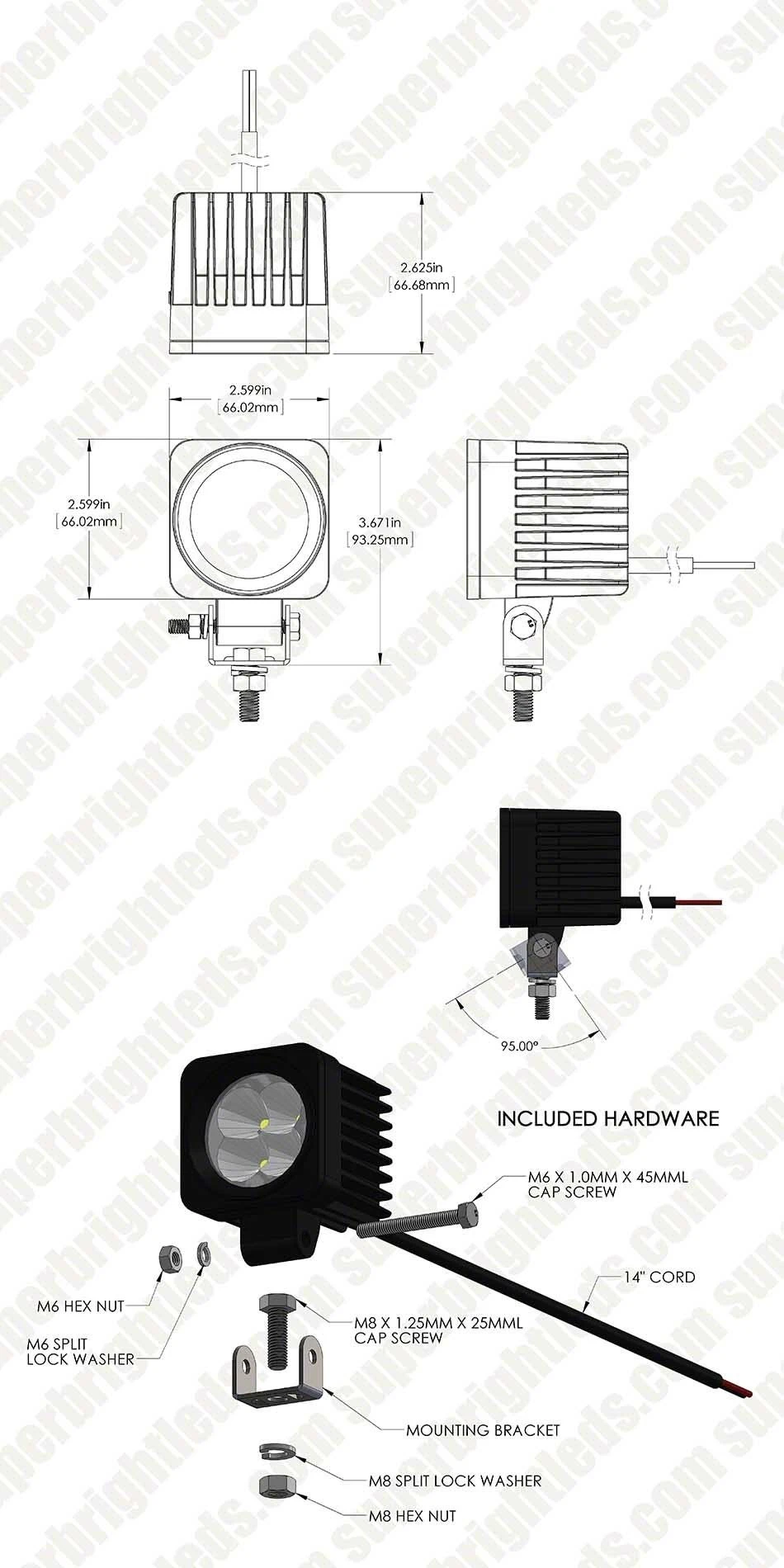 2.5" Square LED Pod Lights - 1,050 Lumens, 60 Degree Beam - Durable Vehicle Work Light 14 2.5" Square LED Pod Lights - 1,050 Lumens, 60 Degree Beam - Durable Vehicle Work Light - Image 14