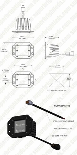 3" Square Flush Mount LED Pod Light - 18W, 1,440 Lumens - Durable Vehicle Work Light -Nebo Sales Store aux 18w fms90b assembly for site