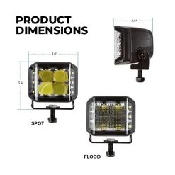 70W LED Pod Light - Side Shooter with Spot/Flood Beam - 8,400 Lumens for Emergency & Vehicle Lighting -Nebo Sales Store aux 70w s200 x product dims