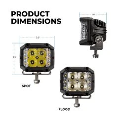 26W LED Pod Light - White & Amber Strobe Combo, Spot Beam, 2,340 Lumens, 2-Pack for Emergency & Service Vehicles -Nebo Sales Store aux xw s200 x as product dims 2