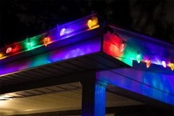 C9 Multicolor Christmas LED String Lights - 17ft, 25 Retro Faceted Bulbs, Green Wire, Multi-Color (Red, Yellow, Orange, Blue, Green) -Nebo Sales Store cls mc9 5m25 chrismas lights close up at sams