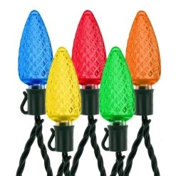 C9 Multicolor Christmas LED String Lights - 17ft, 25 Retro Faceted Bulbs, Green Wire, Multi-Color (Red, Yellow, Orange, Blue, Green)