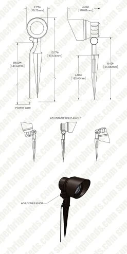 6 Mini Bollard Path Lights & 2 Spotlights LED Landscape Lighting Kit with Low Voltage Transformer - Warm White -Nebo Sales Store dims drawings spl 30k5w 60br