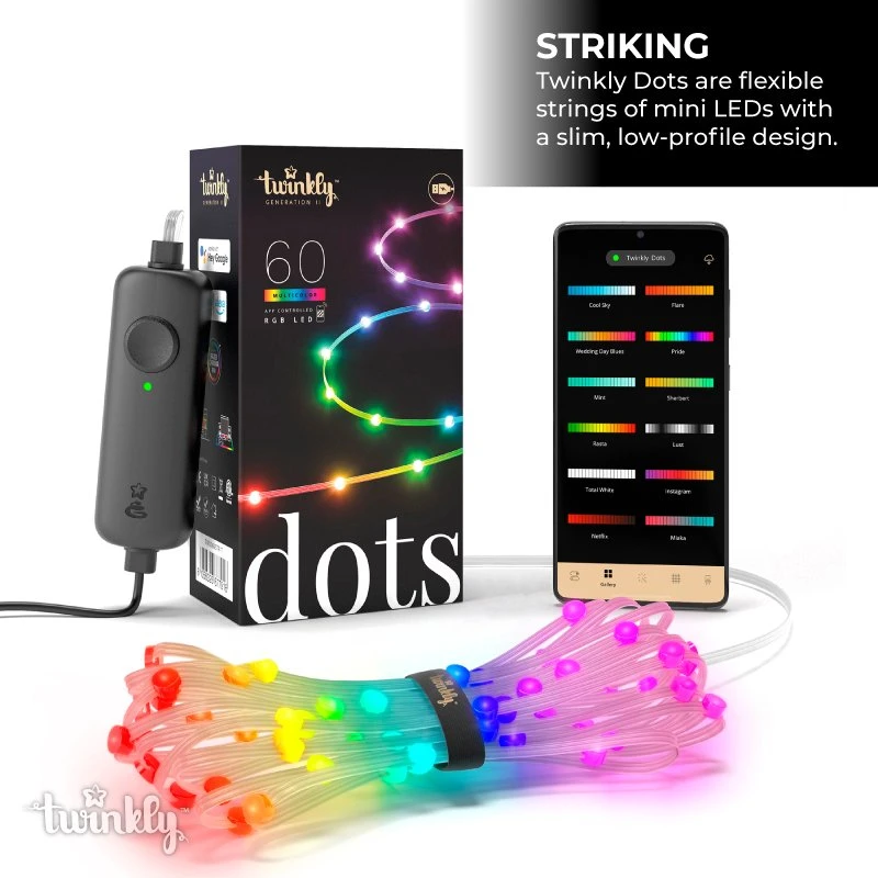 Twinkly Dots 9.8ft RGB Smart LED Light String - 60 App-Controlled LEDs - USB-Powered for Indoor/Outdoor Use 2 Twinkly Dots 9.8ft RGB Smart LED Light String - 60 App-Controlled LEDs - USB-Powered for Indoor/Outdoor Use - Image 2