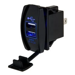 Dual USB Charger LED Rocker Switch Adapter with Blue Illumination - USB Type A Ports for Easy Installation