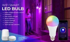 10W A19 WiFi Smart LED Light Bulb - RGBW Color Changing, Hubless, Alexa/Google Assistant/Smartphone Compatible, 60W Equivalent, 800 Lumens, E27SH-RGBW10 10 10W A19 WiFi Smart LED Light Bulb - RGBW Color Changing, Hubless, Alexa/Google Assistant/Smartphone Compatible, 60W Equivalent, 800 Lumens, E27SH-RGBW10 -Nebo Sales Store e27sh rgbw10 graphic