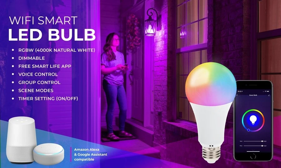 10W A19 WiFi Smart LED Light Bulb - RGBW Color Changing, Hubless, Alexa/Google Assistant/Smartphone Compatible, 60W Equivalent, 800 Lumens, E27SH-RGBW10 3 10W A19 WiFi Smart LED Light Bulb - RGBW Color Changing, Hubless, Alexa/Google Assistant/Smartphone Compatible, 60W Equivalent, 800 Lumens, E27SH-RGBW10 - Image 3