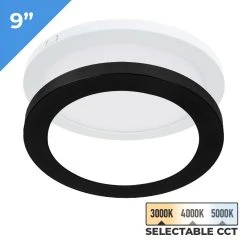 TCP 9" LED Slim Flush Mount Ceiling Light - Matte Black Trim, 18W, Selectable CCT, Dimmable, 1,370 Lumens