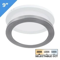 TCP 9" LED Slim Flush Mount Ceiling Light - Satin Nickel Trim, 18W, Selectable CCT, Dimmable, 1,370 Lumens
