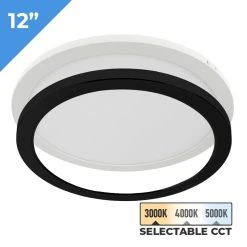12" LED Slim Flush Mount Ceiling Light - Matte Black Trim, 24W, Selectable CCT, Dimmable, 2,040 Lumens