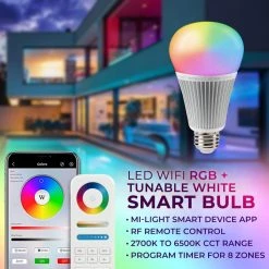 MiBoxer A19 Wi-Fi Smart LED Bulb - RGB & Tunable White, 9W (60W Equivalent), 850 Lumens, Works with Alexa & Google Home 12 MiBoxer A19 Wi-Fi Smart LED Bulb - RGB & Tunable White, 9W (60W Equivalent), 850 Lumens, Works with Alexa & Google Home -Nebo Sales Store fut012 wifi graphic