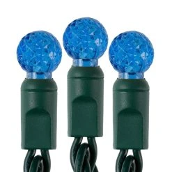 25ft Round Blue LED Christmas String Lights - 50 Mini G12 Bulbs, Green Wire - Indoor/Outdoor Holiday Decor