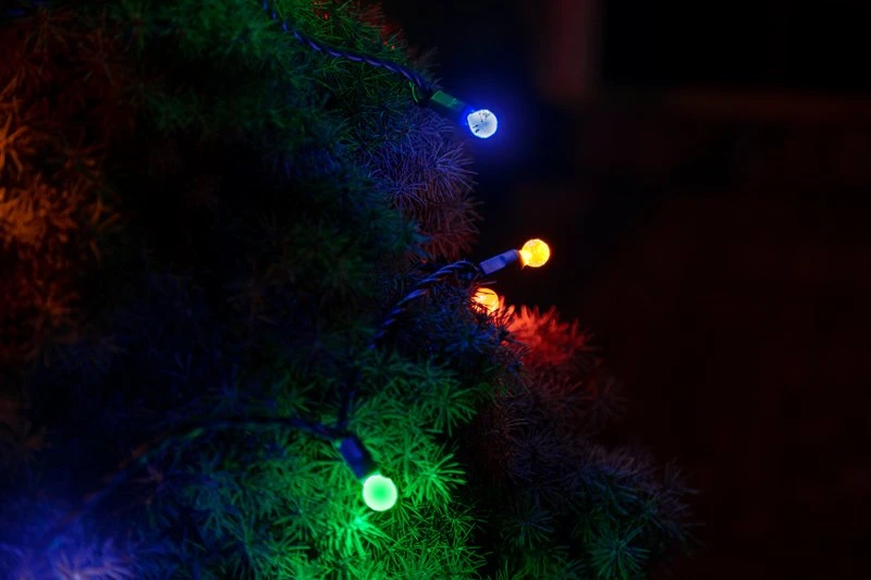 25ft Round Multicolor LED Christmas String Lights - 50 Mini G12 Bulbs, Green Wire, Multi-Color (Red, Green, Blue, Yellow, Orange) 2 25ft Round Multicolor LED Christmas String Lights - 50 Mini G12 Bulbs, Green Wire, Multi-Color (Red, Green, Blue, Yellow, Orange) - Image 2