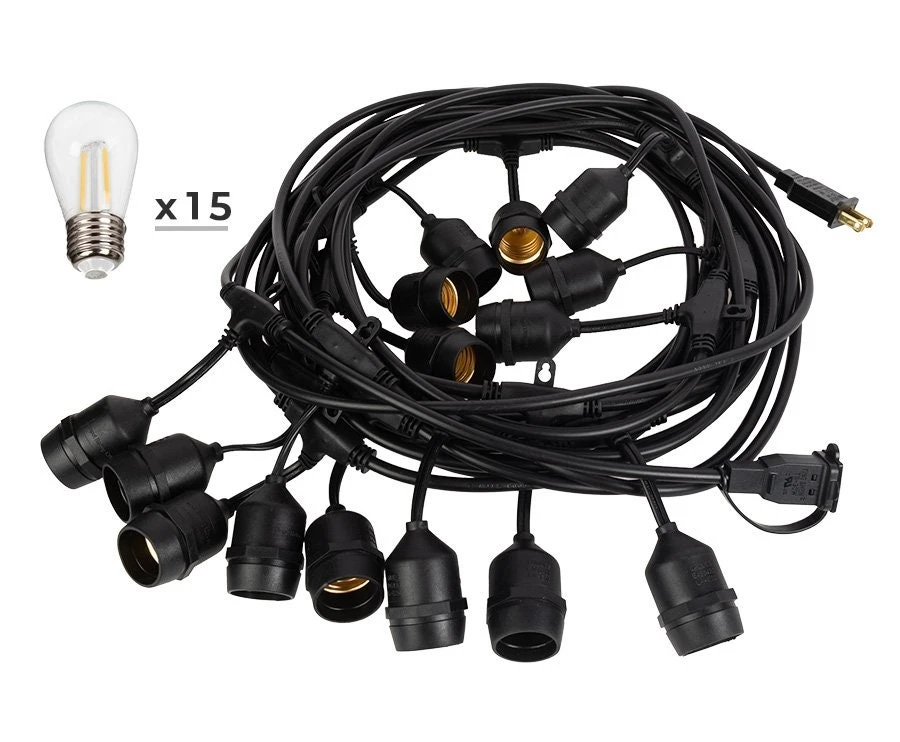 33' Outdoor Patio String Lights with 15 LED Filament Bulbs - Ultra Warm White 2200K/2700K - Weatherproof & Energy-Efficient 2 33' Outdoor Patio String Lights with 15 LED Filament Bulbs - Ultra Warm White 2200K/2700K - Weatherproof & Energy-Efficient - Image 2