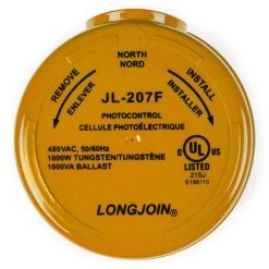 Electronic Dusk-to-Dawn Photocell Sensor - 480 VAC, 1,800W Max, Twist Lock JL-207F for LED Lighting -Nebo Sales Store jl 207f front yellow