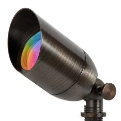 Brass LED Landscape Spot Light with RGB + Tunable White MR16 Smart Bulb - Smartphone & RF Remote Compatible