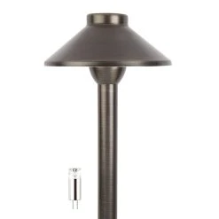 Solid Brass LED Landscape Path Light with 6" Cone Shade - Drop-In Fixture - G4 Bulb Options (2700K/4000K/6500K)