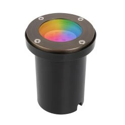 Brass LED Ready Flat Top In-Ground Well Light with RGB + Tunable White MR16 Smart Bulb - Smartphone & RF Remote Compatible