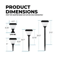 Square LED Solar Path Light - 200 Lumens, Dusk-to-Dawn Photocell, Stake Included, 3000K Warm White -Nebo Sales Store lfs 30k120s height dims updated3