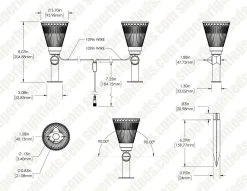 Dual Solar Spot Light Kit with Dual LED Heads, 60-Degree Beam Angle, Stakes Included, 3000K Warm White - Outdoor LED Landscape Lighting -Nebo Sales Store lfs 30k60d dim drawing