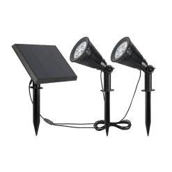 Dual Solar Spot Light Kit with Dual LED Heads, 60-Degree Beam Angle, Stakes Included, 3000K Warm White - Outdoor LED Landscape Lighting