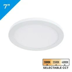 7" LED Low Profile Downlight - 15W Dimmable Flush Mount Ceiling Light with Selectable CCT - 1,050 Lumens