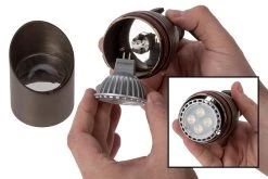 Solid Brass LED-Ready Landscape Spot Light with 5W MR16 Bulb - 400 Lumens - 35W Equivalent - 2700K/3000K/4000K/6500K - Outdoor LED Spot Light -Nebo Sales Store lsbf bz open with bulb 1