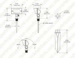 Solid Brass LED-Ready Landscape Flood Light with 3W G4 Bulb - 390 Lumens - 40W Equivalent - 3000K/4000K - Outdoor LED Lighting -Nebo Sales Store lsff bz dim drawing