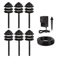 6 Triple Tier Pagoda LED Path Lights Kit with Low Voltage Transformer - Warm White Landscape Lighting