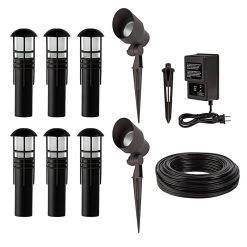 6 Mini Bollard Path Lights & 2 Spotlights LED Landscape Lighting Kit with Low Voltage Transformer - Warm White