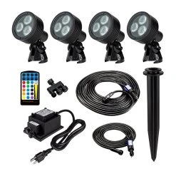 G-LUX Series RGB Landscape Lighting Kit - 4 Color Changing Spotlights with Low Voltage Transformer - Plug & Play