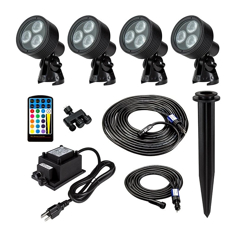 G-LUX Series RGB Landscape Lighting Kit - 4 Color Changing Spotlights with Low Voltage Transformer - Plug & Play 1 G-LUX Series RGB Landscape Lighting Kit - 4 Color Changing Spotlights with Low Voltage Transformer - Plug & Play