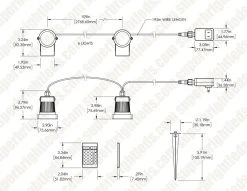 6 RGB LED Landscape Spot Lights Kit with Bluetooth & RF Remote Control - Low Voltage Transformer Included -Nebo Sales Store lskit rgb6s60 24w 1btr dim drawing 1