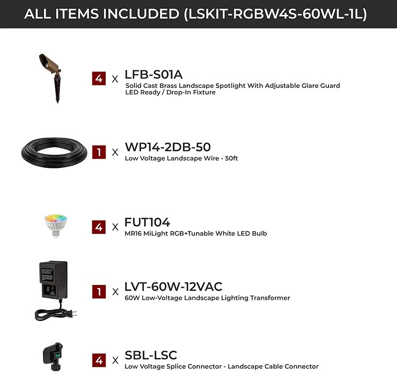MiLight LED Landscape Lighting Kit - 4 Spotlights with RGB+Tunable White MR16 Bulbs, RF Remote & Wi-Fi Hub 2 MiLight LED Landscape Lighting Kit - 4 Spotlights with RGB+Tunable White MR16 Bulbs, RF Remote & Wi-Fi Hub - Image 2