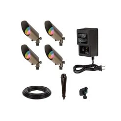 MiLight LED Landscape Lighting Kit - 4 Spotlights with RGB+Tunable White MR16 Bulbs, RF Remote & Wi-Fi Hub