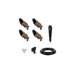 4-Piece Brass LED Landscape Lighting Kit with White MR16 Bulbs - Outdoor Spotlights for Gardens & Pathways