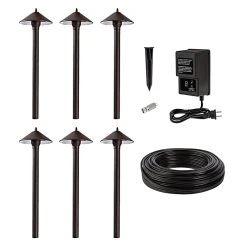 6-Pack LED Landscape Lighting Kit with Cone Shade Path Lights & Low Voltage Transformer - Outdoor Garden Lighting