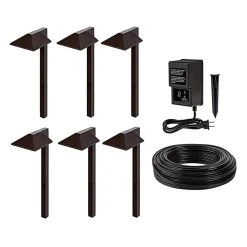 6-Pack LED Landscape Lighting Kit with Offset Square Head Path Lights & Low Voltage Transformer