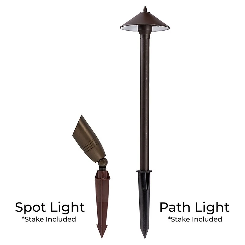 6 LED Spotlights & 4 Cone Shade Path Lights Kit with Stainless Steel Transformer - Natural White Landscape Lighting 2 6 LED Spotlights & 4 Cone Shade Path Lights Kit with Stainless Steel Transformer - Natural White Landscape Lighting - Image 2