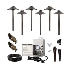 6-Piece LED Landscape Lighting Kit with Cone Shade Path Lights & Spotlights | Stainless Steel Transformer | 2700K/4000K/6500K