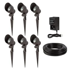 6-Pack LED Landscape Lighting Kit with Low Voltage Transformer - Natural White Spotlights for Outdoor Use
