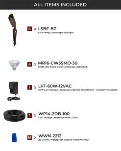 6-Piece LED Spot Light Landscape Lighting Kit with MR16 Bulbs & 60W Transformer - 2700K/3000K/4000K/6500K -Nebo Sales Store lskit xk6s 60wl 2 all included