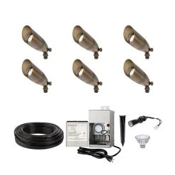 6-Piece LED Landscape Lighting Kit with Stainless Steel Transformer - Outdoor Spotlights for Gardens, Pathways, and Yards