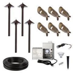6 LED Spotlights & 4 Cone Shade Path Lights Kit with Stainless Steel Transformer - Natural White Landscape Lighting