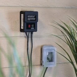 120W Low-Voltage Landscape Lighting Transformer with Photocell & Timer - DiodeDrive® Series - 12VAC -Nebo Sales Store lvt 120w 12vac mounted on exterior wall