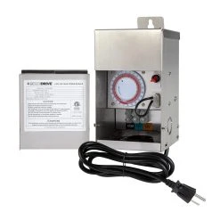 DiodeDrive® 75W Low Voltage Stainless Steel Transformer with Timer - 12V/15V Multi-Tap Output for LED Landscape Lighting