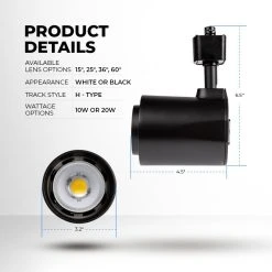 10W LED Track Head - 980 Lumens - 60-Degree Beam - 4000K Natural White - Black Finish - Halo Track Compatible -Nebo Sales Store lw trbxw 92bl60 xkhproduct details edits